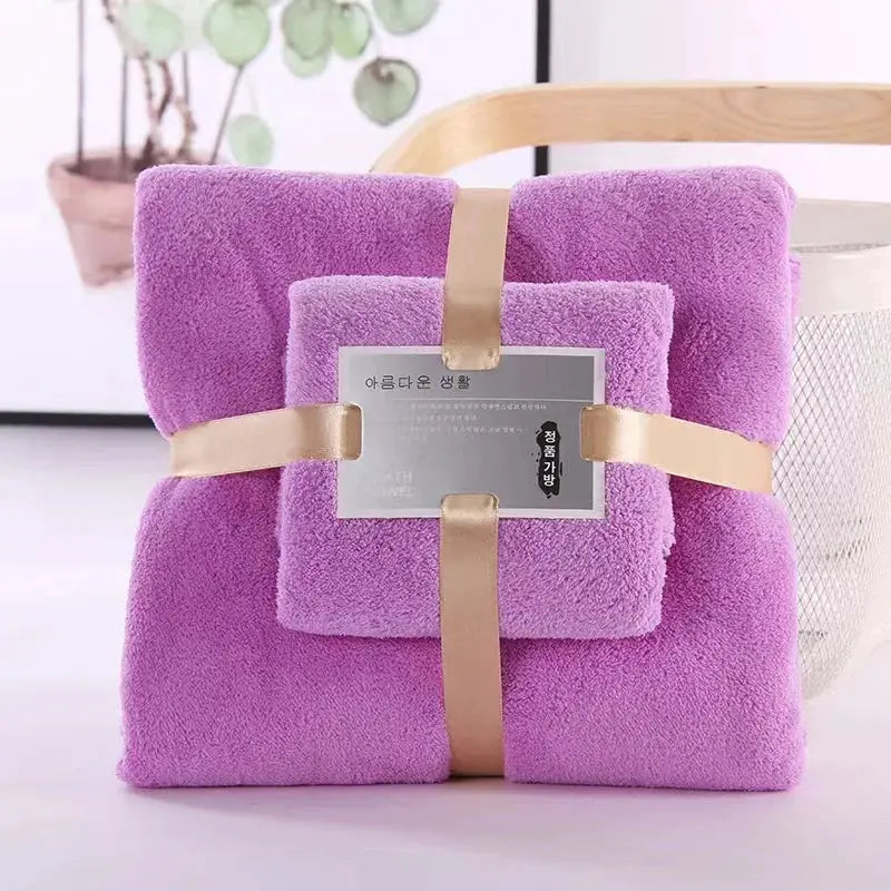 2 Piece Bath Towels Set Ultra Soft Coral Velvet Highly Absorbent Quick Dry For Adults Hotel And Spa Use