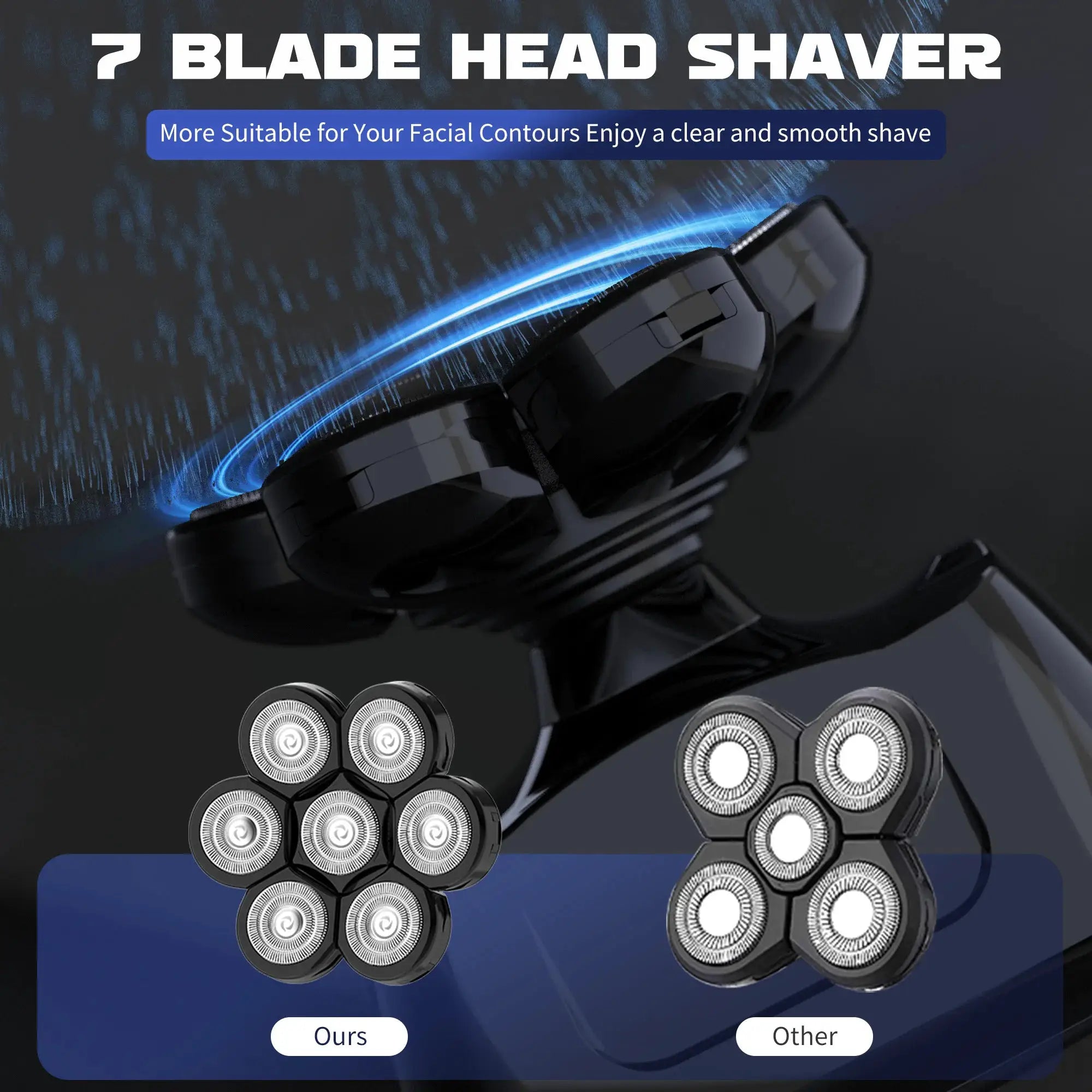 SEJOY 7D head shaver for bald men, 6-in-1 waterproof electric razor with detachable cartridge heads