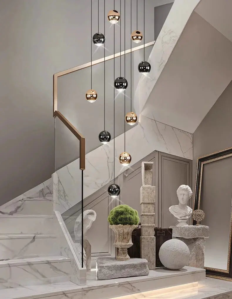 Simples Market modern ring LED pendant lights, multi-height black and copper hanging chandelier for living room