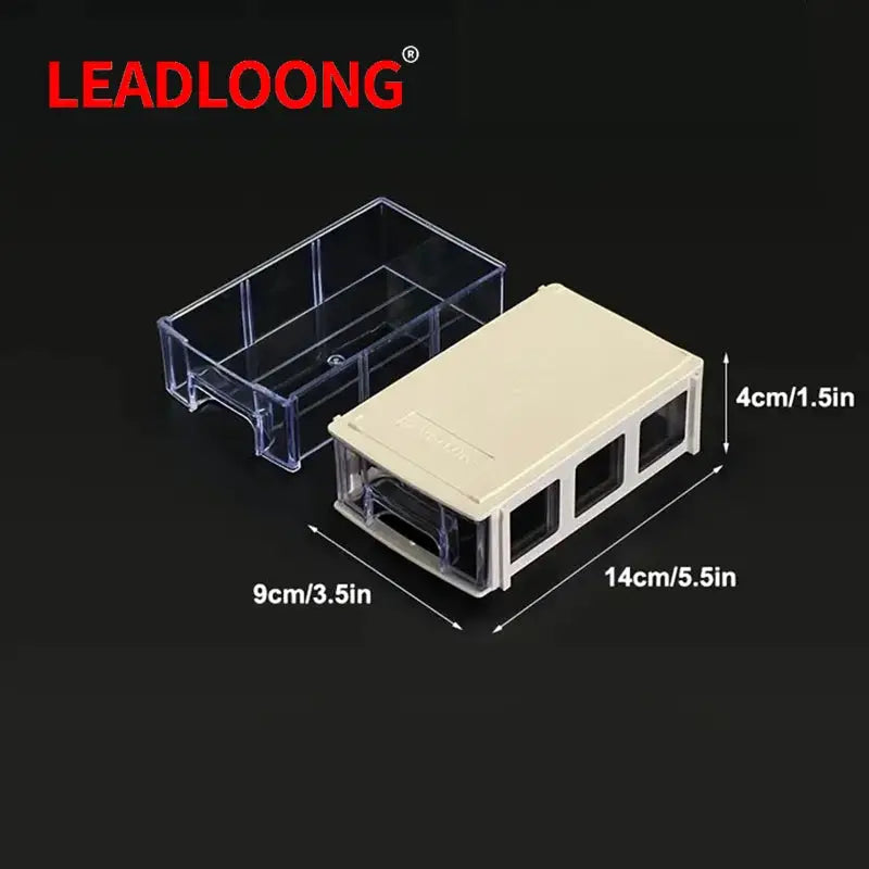 LEADLOONG two-piece screw parts organizer mini drawer bin, beige body with clear drawers, 14x9x4 cm