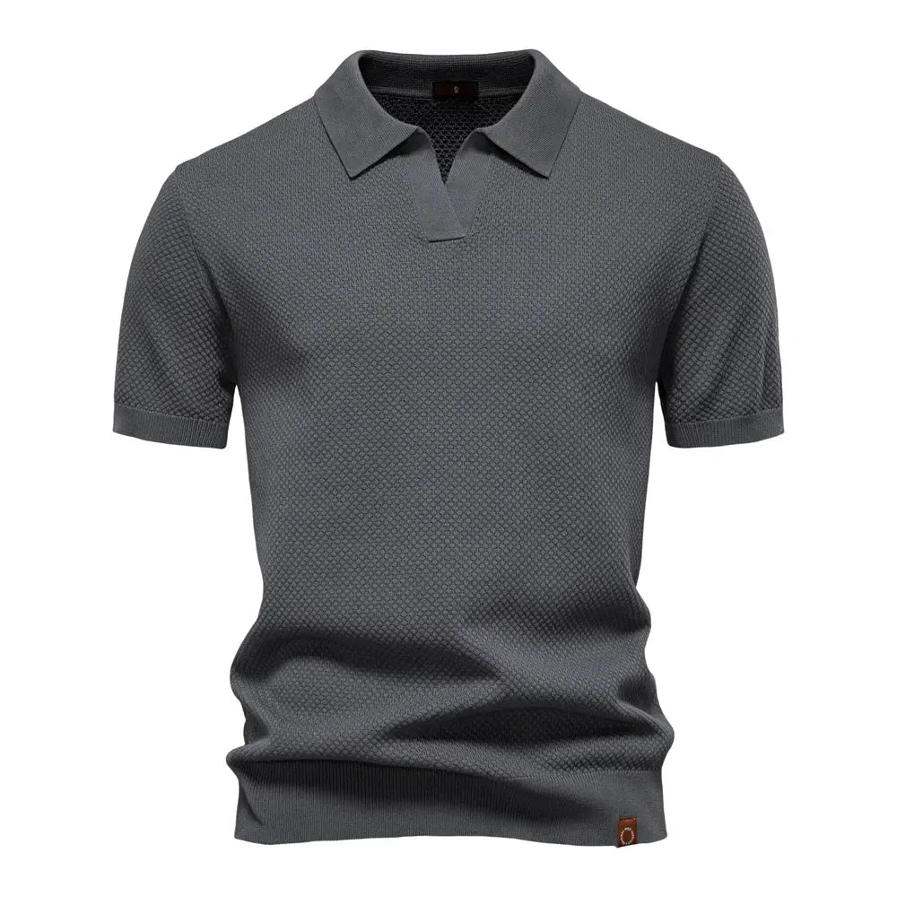 Simples Market men's grey textured collared golf polo shirt with short sleeves