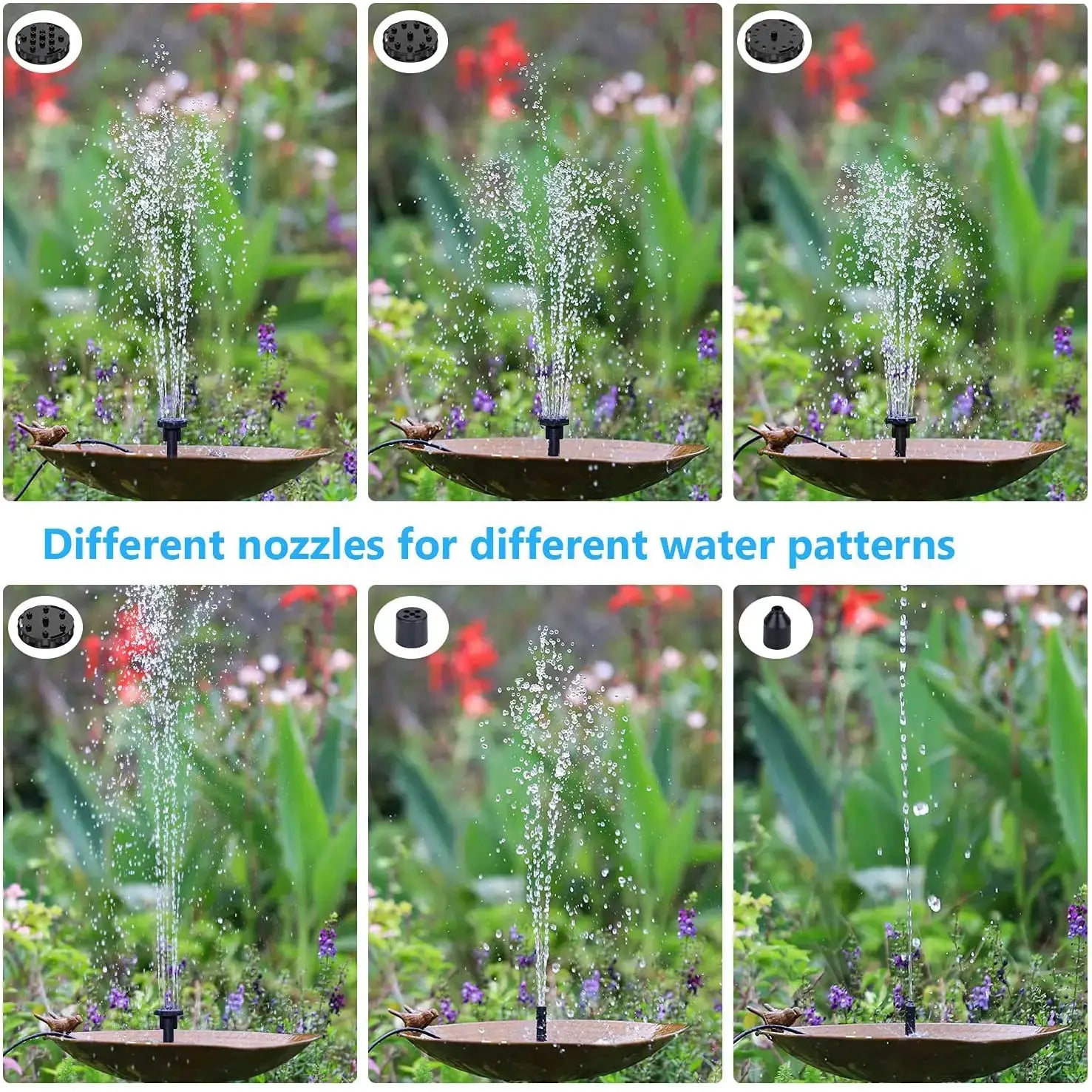 Solar fountain pump panel kit with six nozzles for pond, aquarium or bird bath, garden decor by Simples Market.