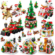 HUIQIBAO 6 In 1 Christmas Building Blocks Set Elk Deer Santa Claus Snow House Xmas Tree Bricks Toys for Children Gifts