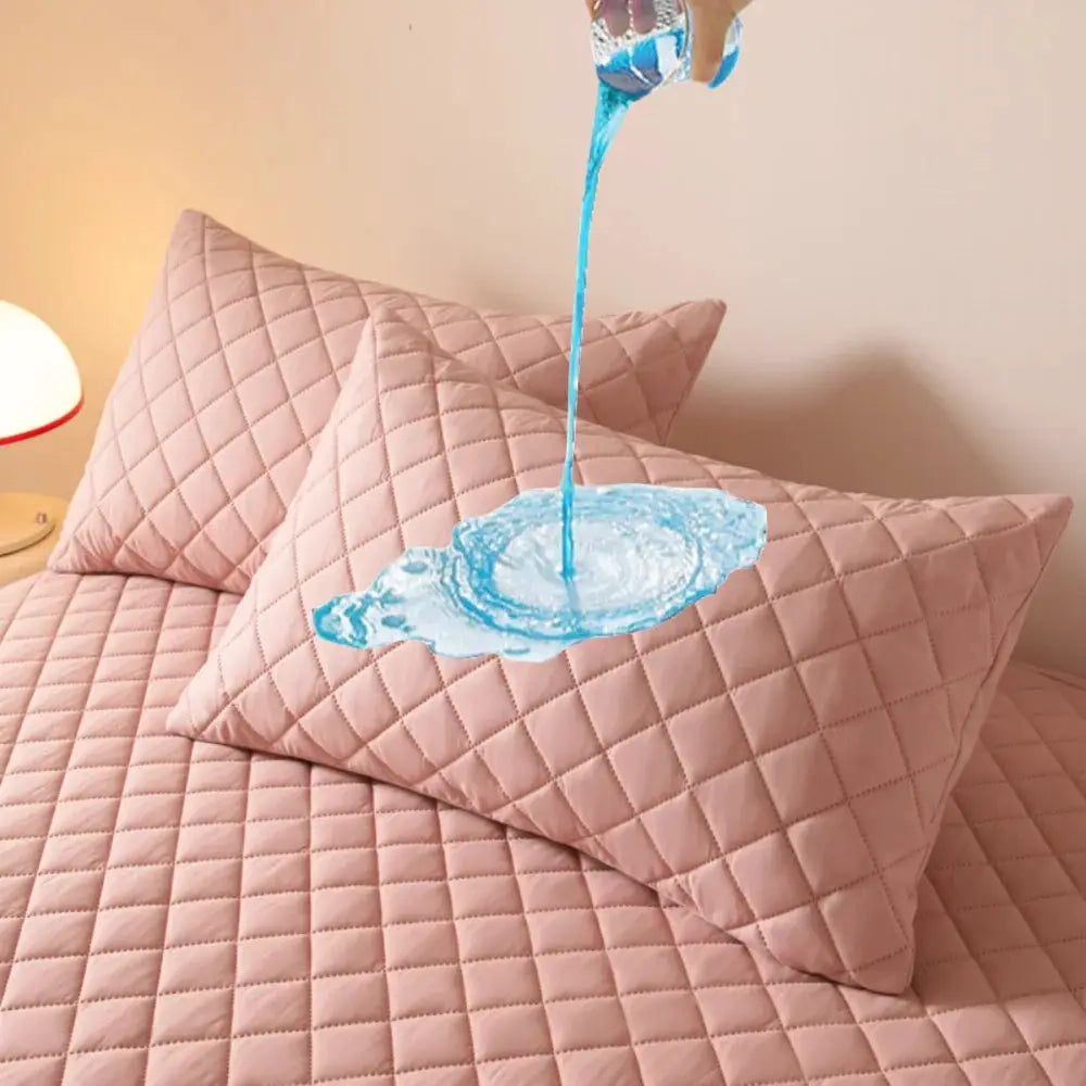 Northern Europe double-deck pillowcase, pink quilted cotton, waterproof, anti-mite and antibacterial