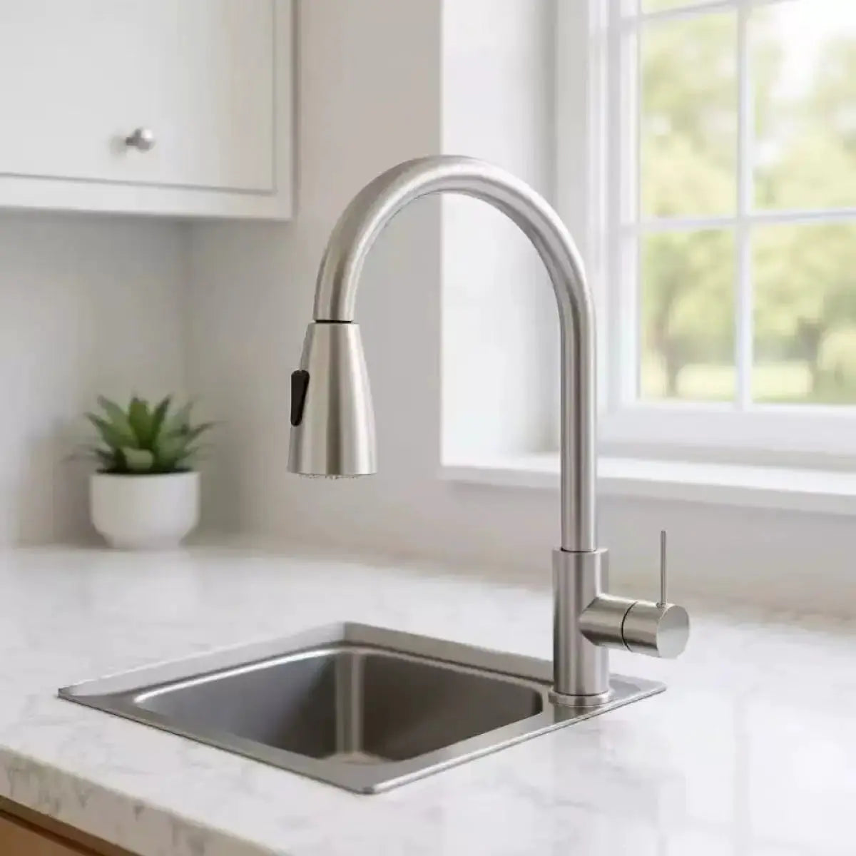 Simples Market kitchen faucet with pull-out spray head, chrome finish