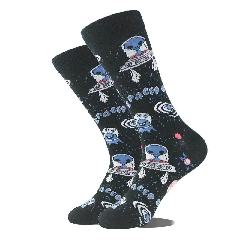 Cotton Happy Funny Socks For Men Women Unisex Crew Socks Alien Planet Shark Dinosaur Novelty Design