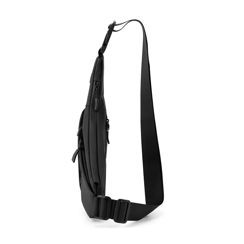 Simples Market sling chest bag, small black crossbody with multiple zipper pockets and adjustable strap