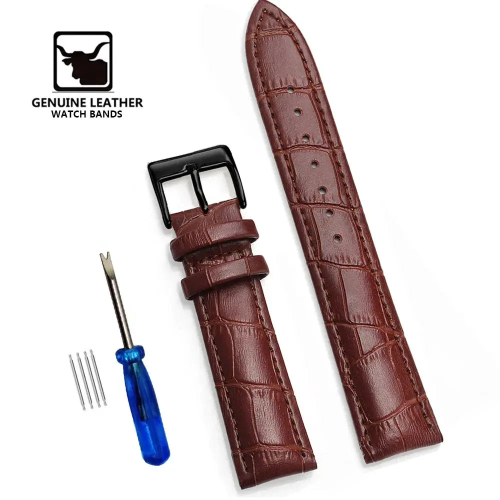 Simples Market genuine leather brown crocodile-pattern watch bands pair with buckle; includes screwdriver and spare pins