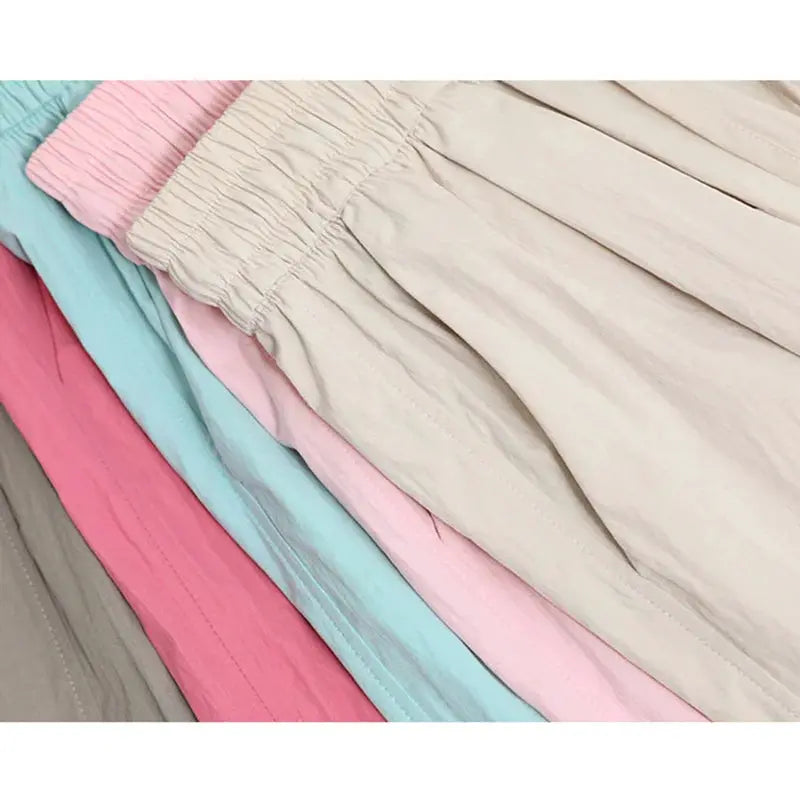 Summer Women Shorts pastel colors, elastic high-waist with two pockets, loose beach shorts