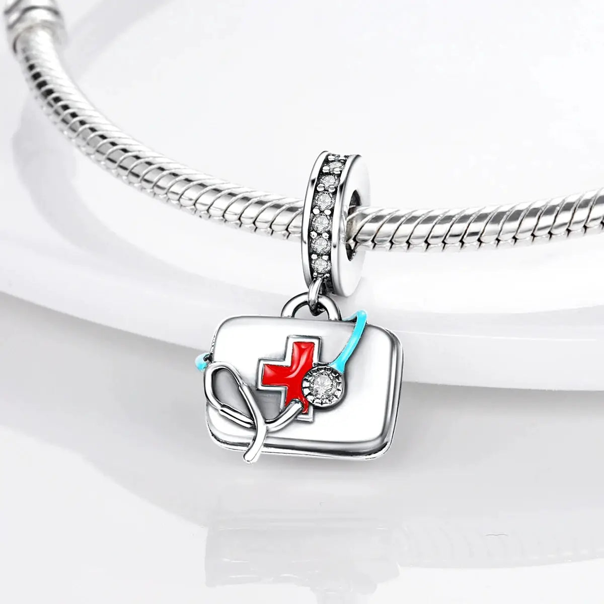 Medicine Cabinet Stethoscope Charm Pendant 925 Silver Bead Charms For MULA Bracelet DIY Fine Jewelry Making