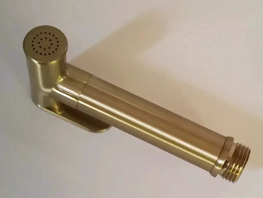 Brass handheld bidet shower head with threaded connector, brushed gold finish, Simples Market BD01 for bathrooms.