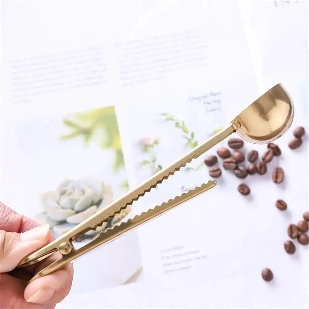 Two In One Stainless Steel Measuring Coffee Scoop With Sealing Clip For Coffee Grounds Tea Leaves And Milk Powder