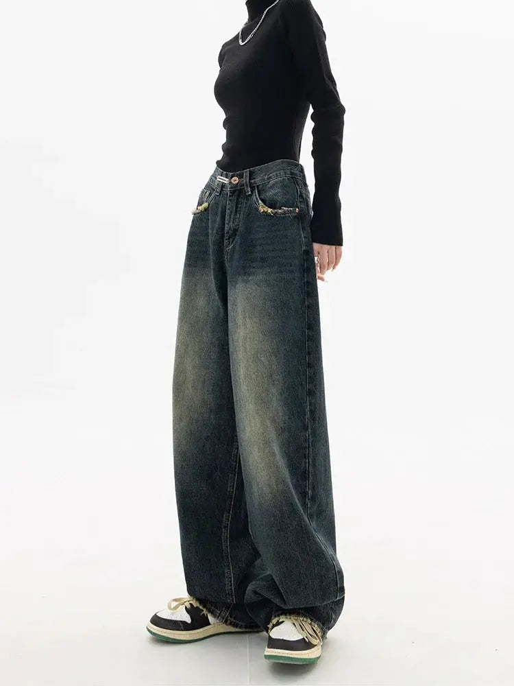 High Waist Wide Leg Jeans Women Harajuku Vintage BF Style Denim