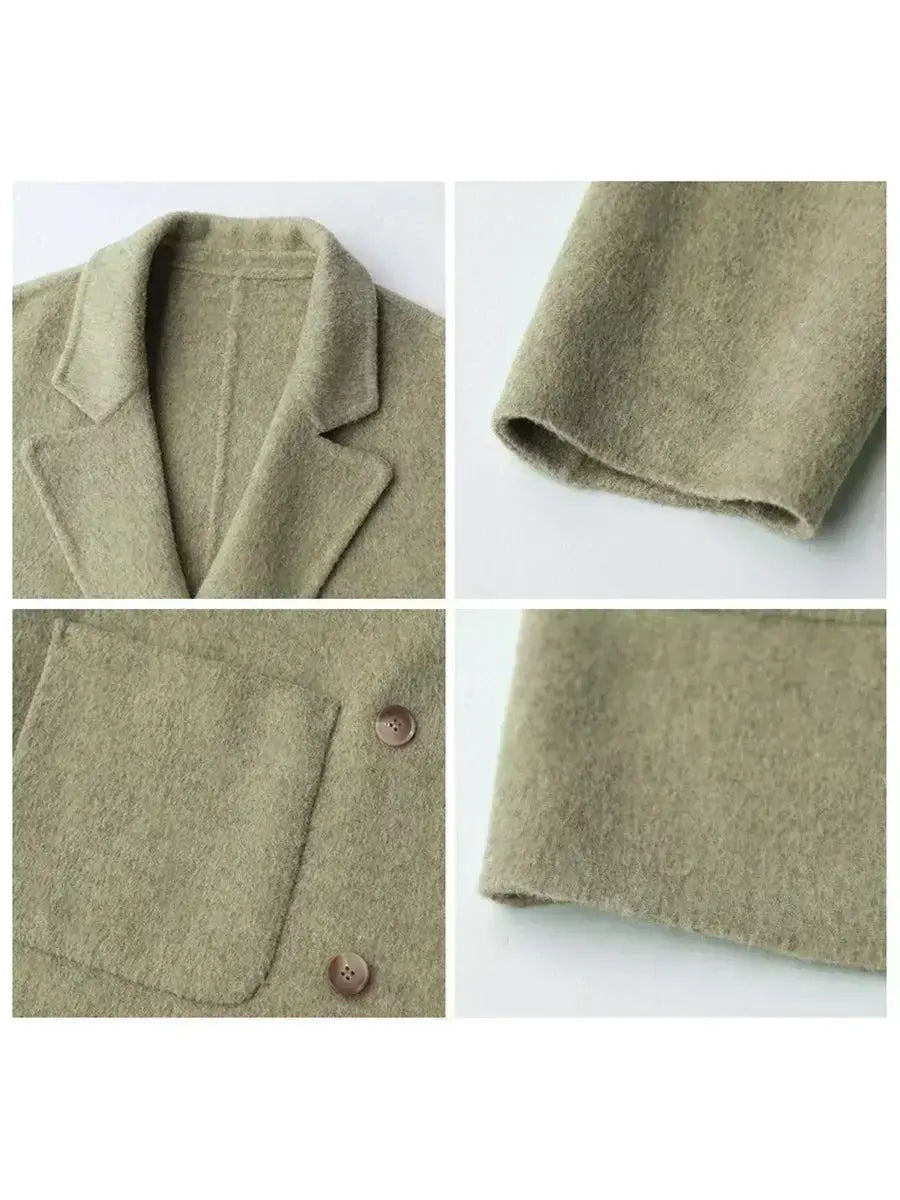 Chic Ven Womens Woolen Coat Loose Casual Fit Retro Double Breasted Outerwear For Autumn And Winter
