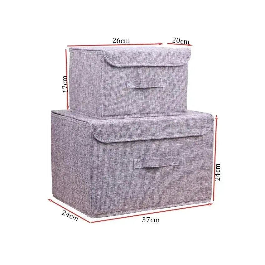 Simples Market gray cotton-linen foldable storage box set with lids; two stackable bins.