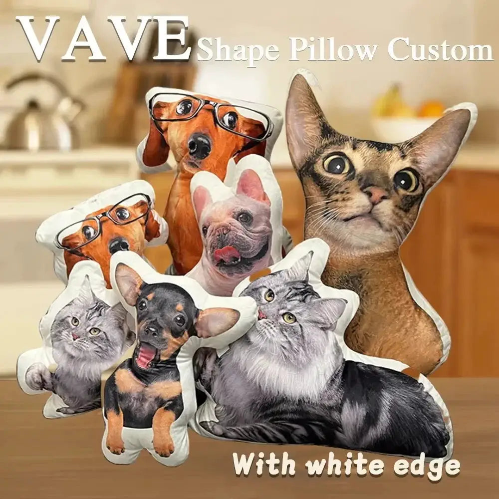 Photo Custom Shape Pillow Case by Simples Market with dog and cat portrait cushions and white edges