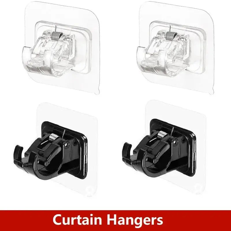 Two Pack Punching Free Curtain Rod Hooks Adhesive Wall Mounted Brackets For Telescopic Curtain Rods And Towel Rails