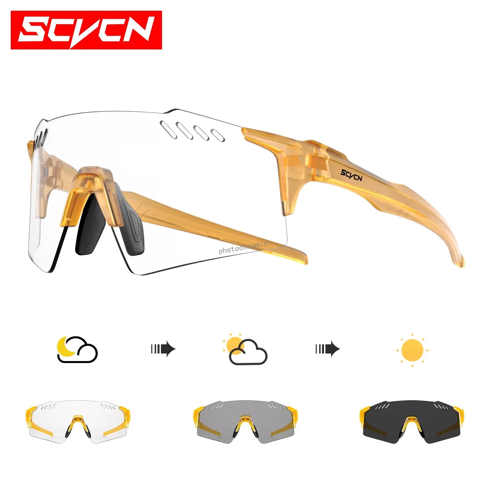 SCVCN Photochromic Cycling Glasses With Adaptive Lenses UV400 Protection For Outdoor Sports