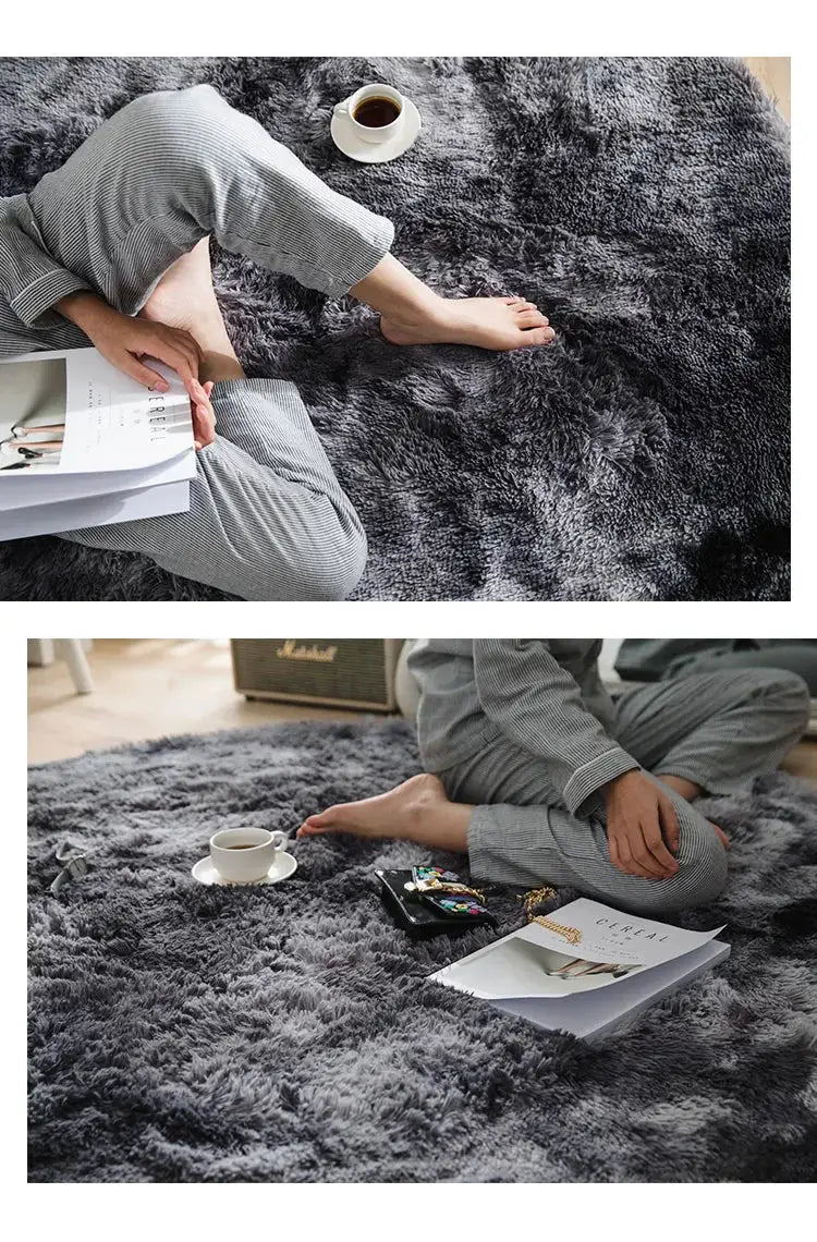 Kids shaggy gray rug, large plush carpet for living room and bedroom