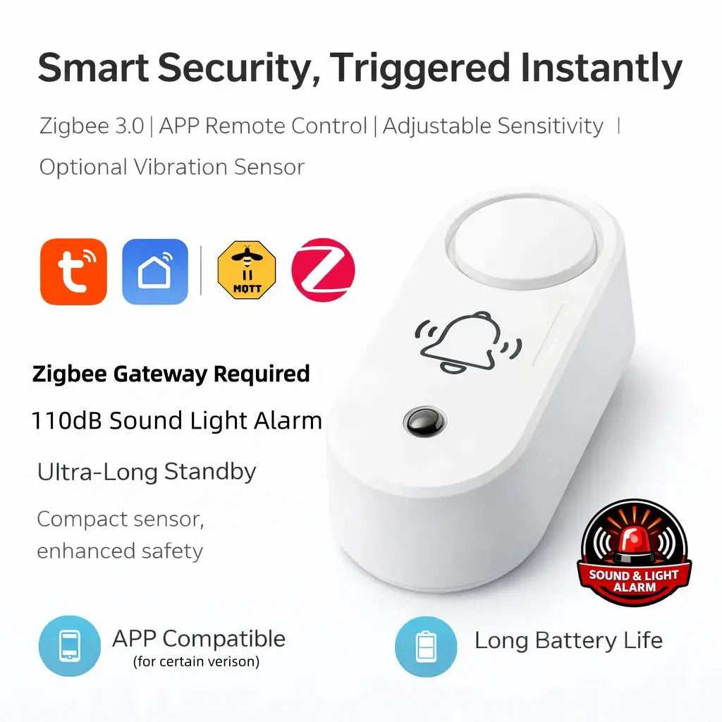 Zigbee Siren Alarm, white Simples Market smart home security device with vibration sensor