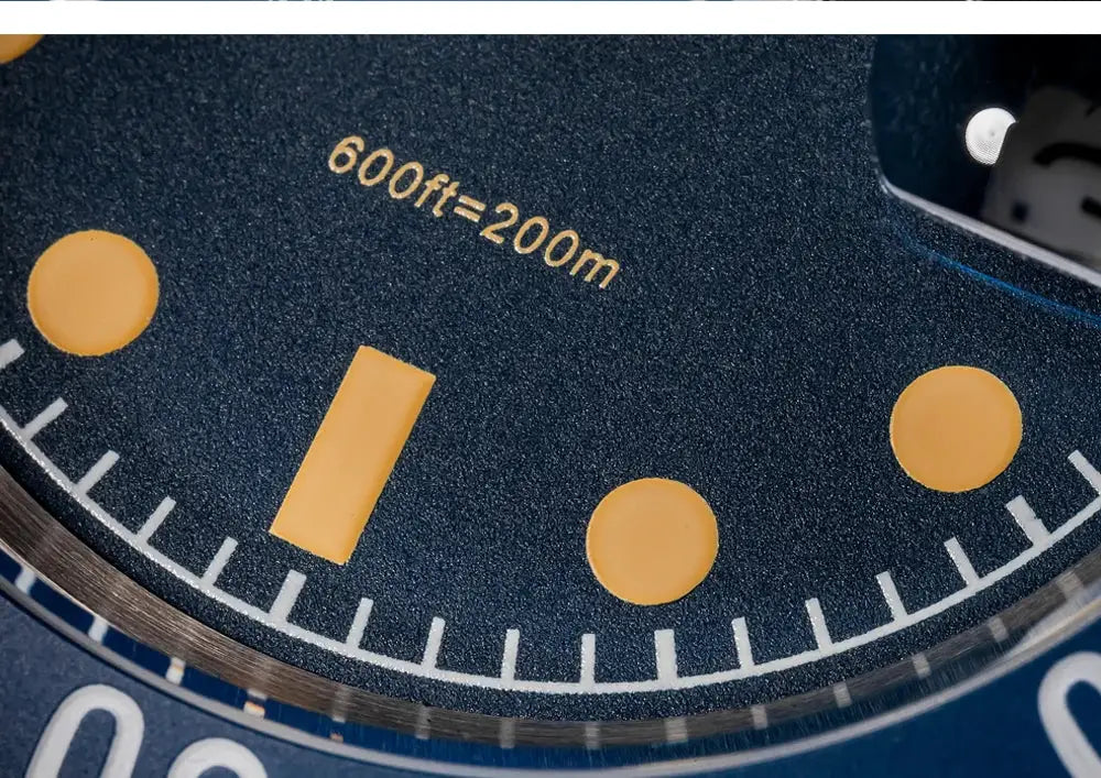 ADDIESDIVE 41mm dive watch dial, blue with orange luminous markers and bezel markers, 200m water resistance