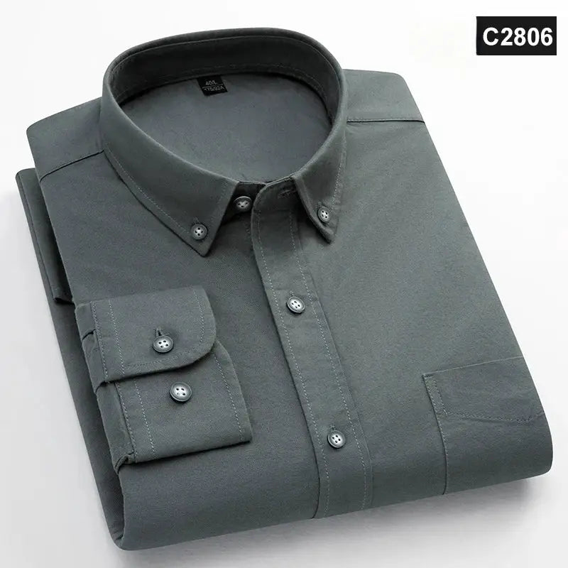 Men's classic-fit 100% cotton long-sleeve shirt, gray solid with single chest pocket