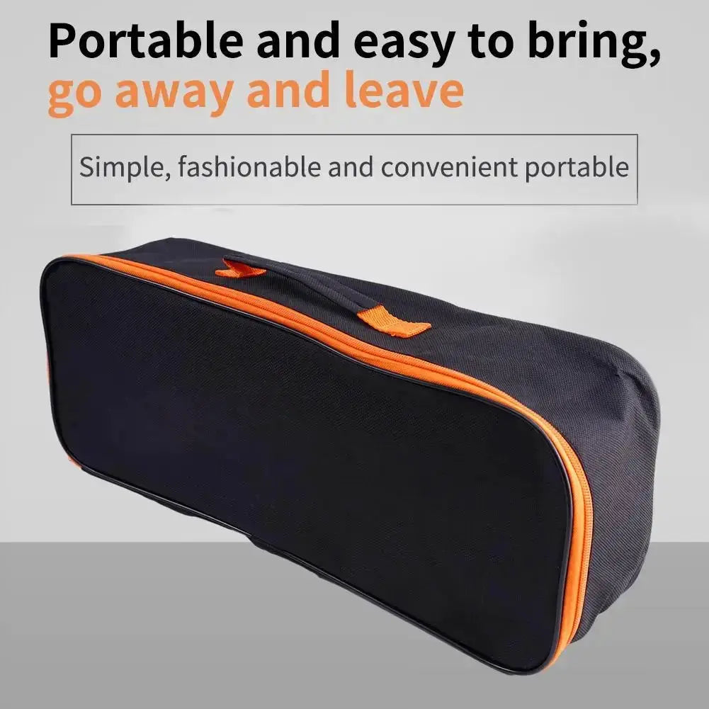 Simples Market waterproof portable tool bag in black Oxford fabric with orange zipper and handles