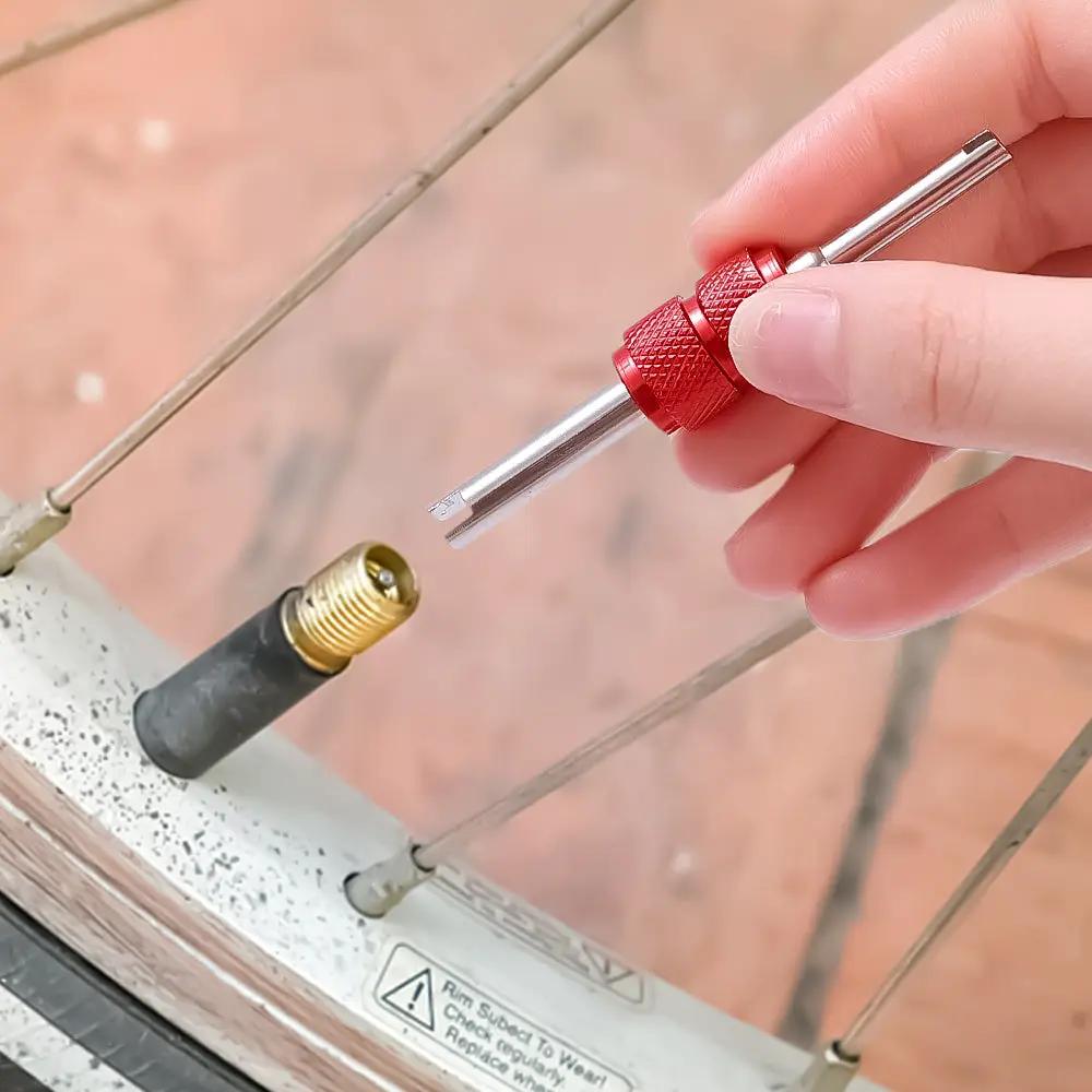 Simples Market tire valve core remover screwdriver, red knurled metal tool for auto, truck and bicycle wheel repair