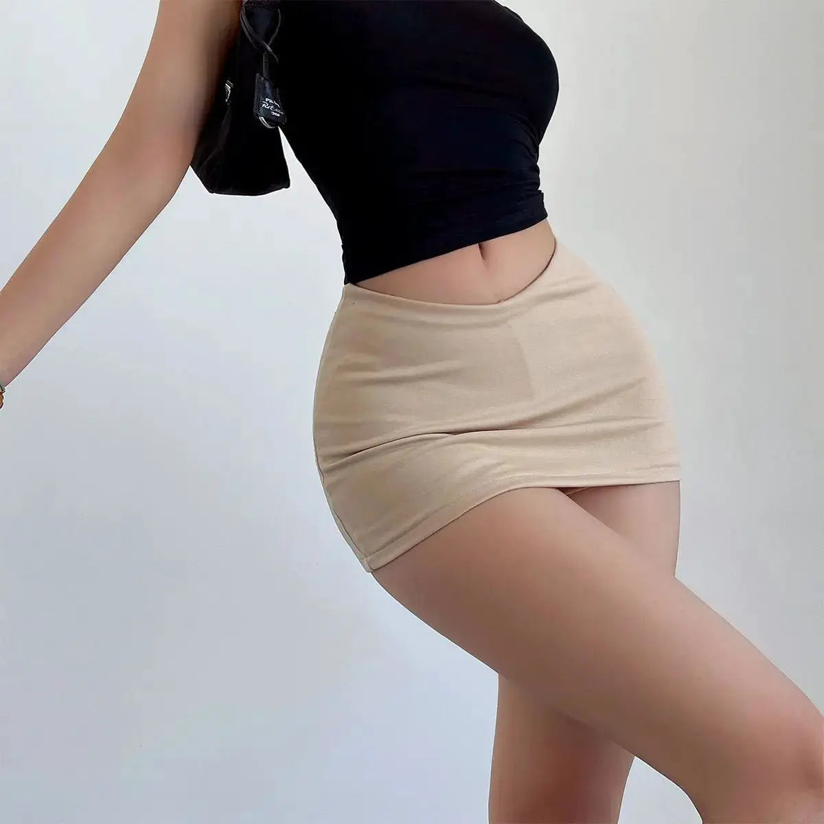 Women's beige mini skirt by Simples Market; high-waisted, A-line summer fashion