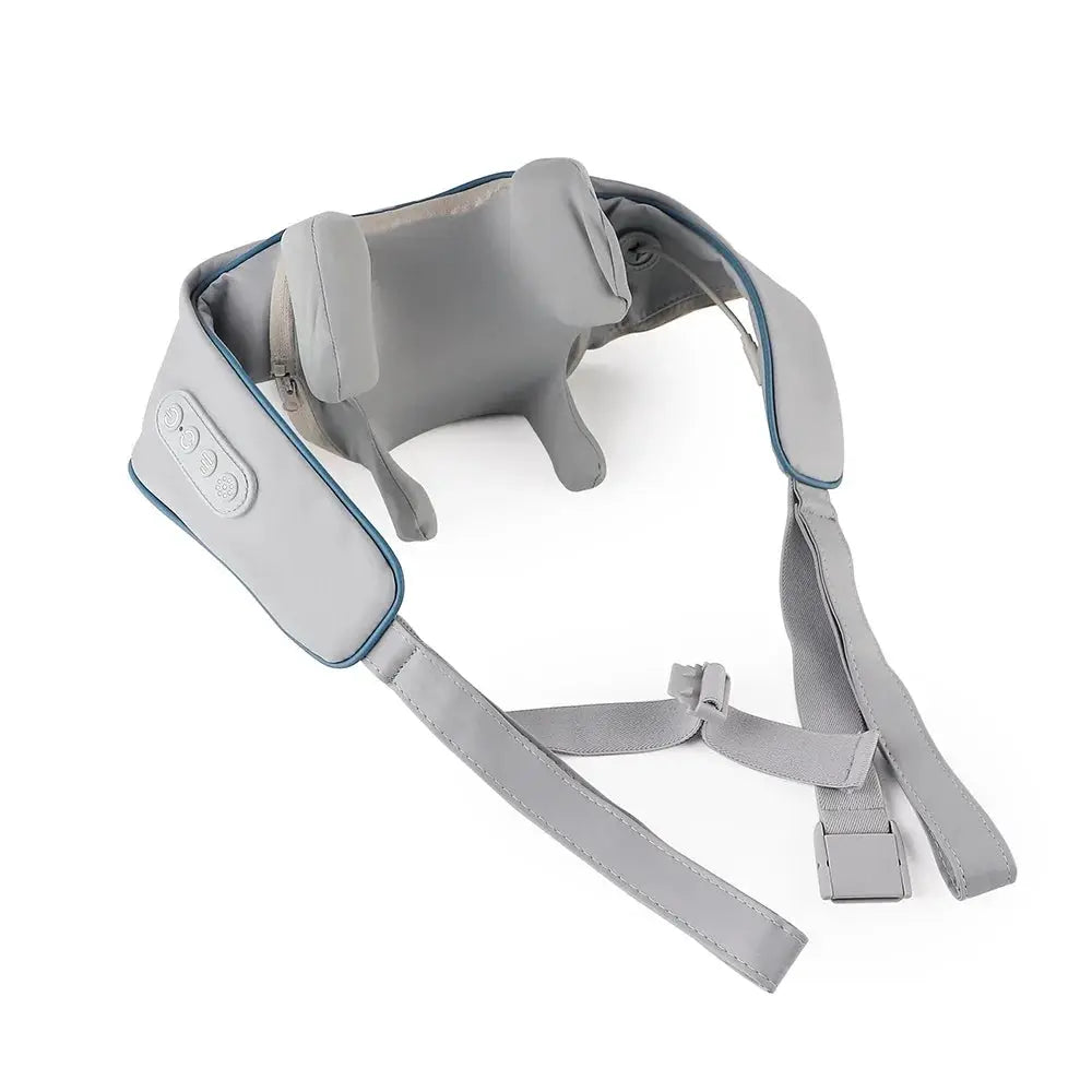 Foreverlily 26W brushless neck and shoulder massager, wireless kneading shawl in light gray.