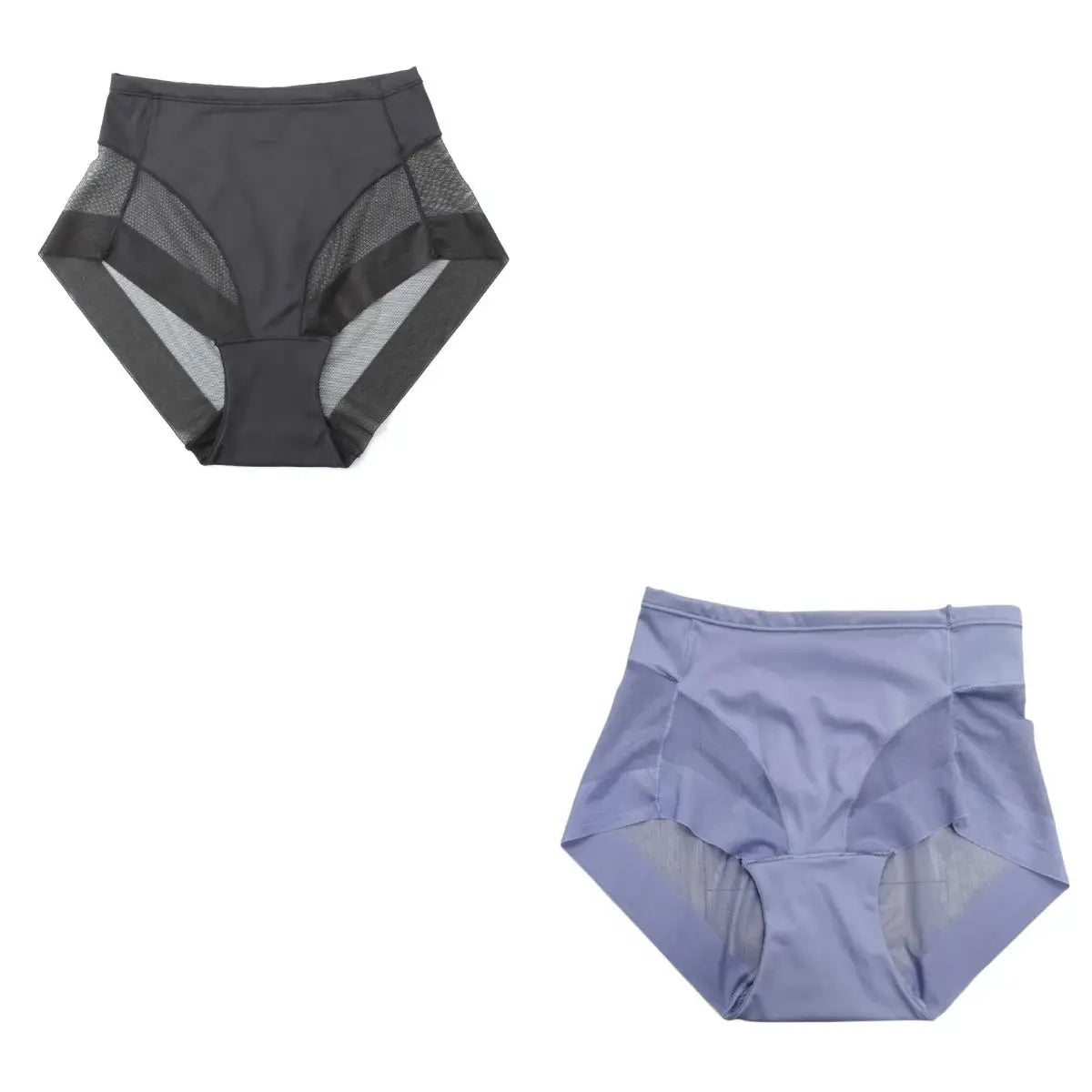 2Pcs mid-rise mesh-panel shaping briefs for women; tummy-control underwear in black and lavender