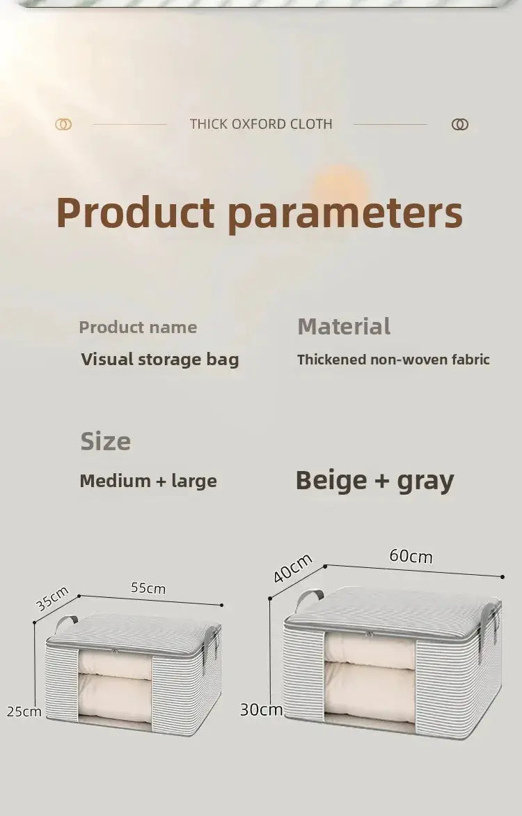 Simples Market visual storage bag in beige and gray, thickened non-woven fabric, medium and large sizes, two foldable bags.