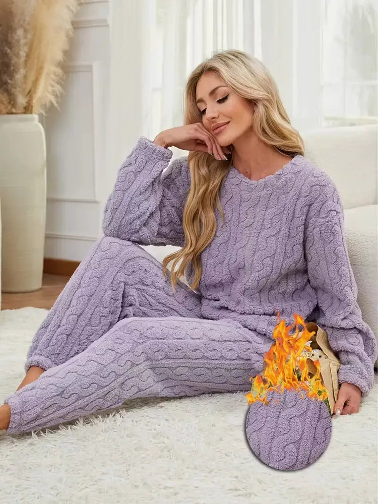 Cozy Velvet Two Piece Pajama Set With Fleece Lining Coral Velvet For Extra Warmth Women Homewear
