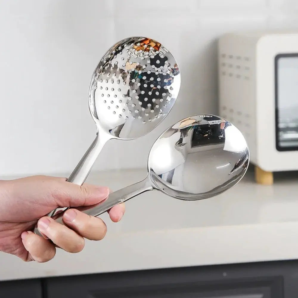 Heavy Duty Stainless Steel Serving Spoon With Heat Resistant Short Handle Drain Holes For Commercial And Home Kitchens