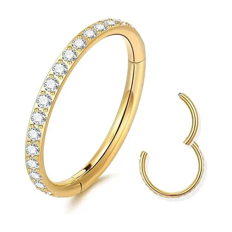 Stainless Steel Hinged Segment Hoop With CZ Stones Nose Ring Nipple Ear Cartilage Tragus Helix Lip Piercing Jewelry