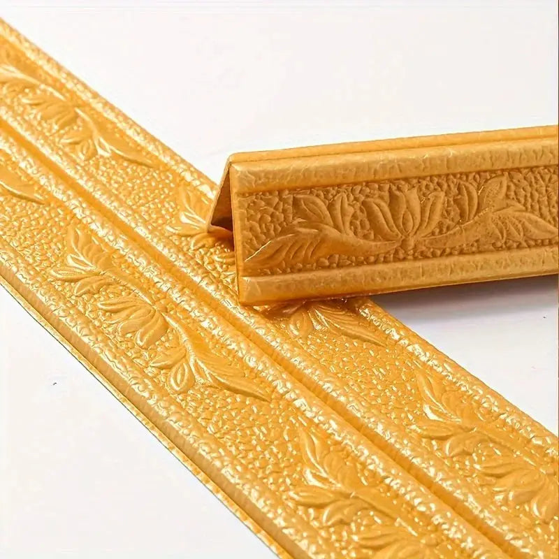Foam wall edge strips, gold embossed pattern, two pieces, 230cm, self-adhesive baseboard molding