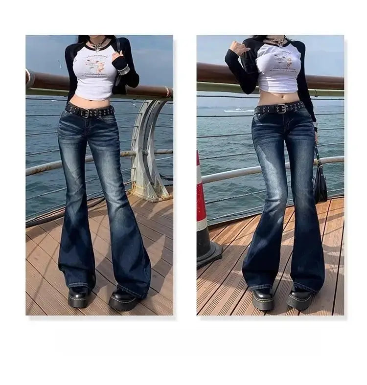 Y2K High Waist Slim Jeans Bootcut Flared Denim Trousers For Women