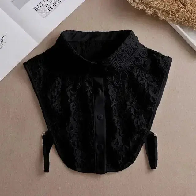 Detachable White Faux Collar With Front Tie For Women And Girls Vintage Lace Blouse Collar