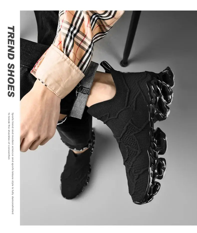 Men's black knit sneakers with bubble outsole by Simples Market, casual trainer