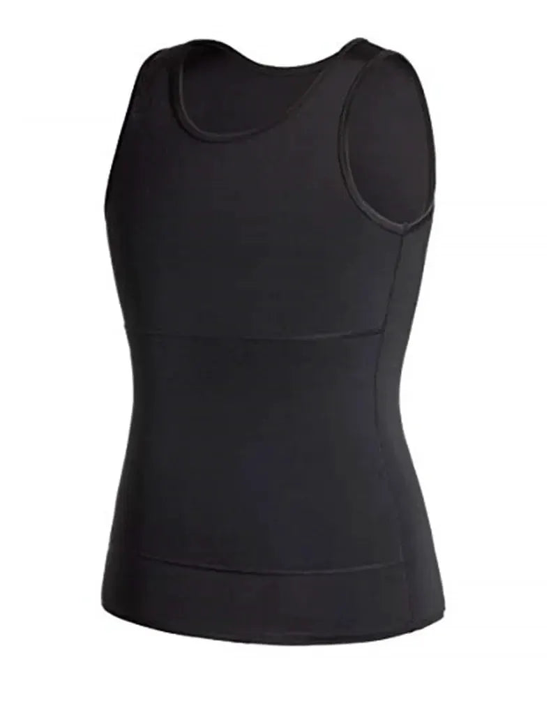 Men's slimming vest in black, shapewear for tummy trimming.
