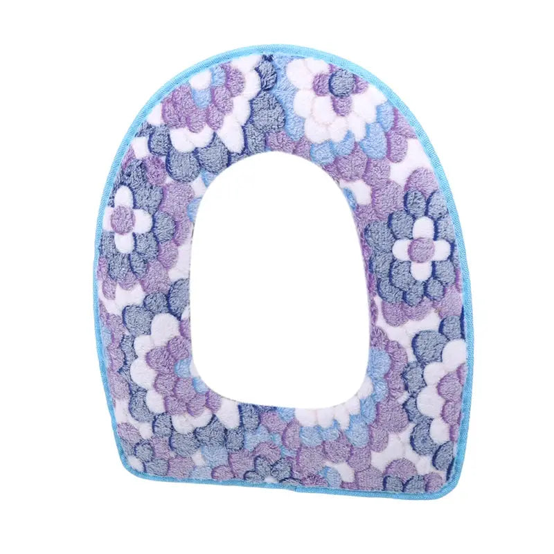 Plush toilet seat cover by Simples Market with purple-blue floral pattern, universal fit