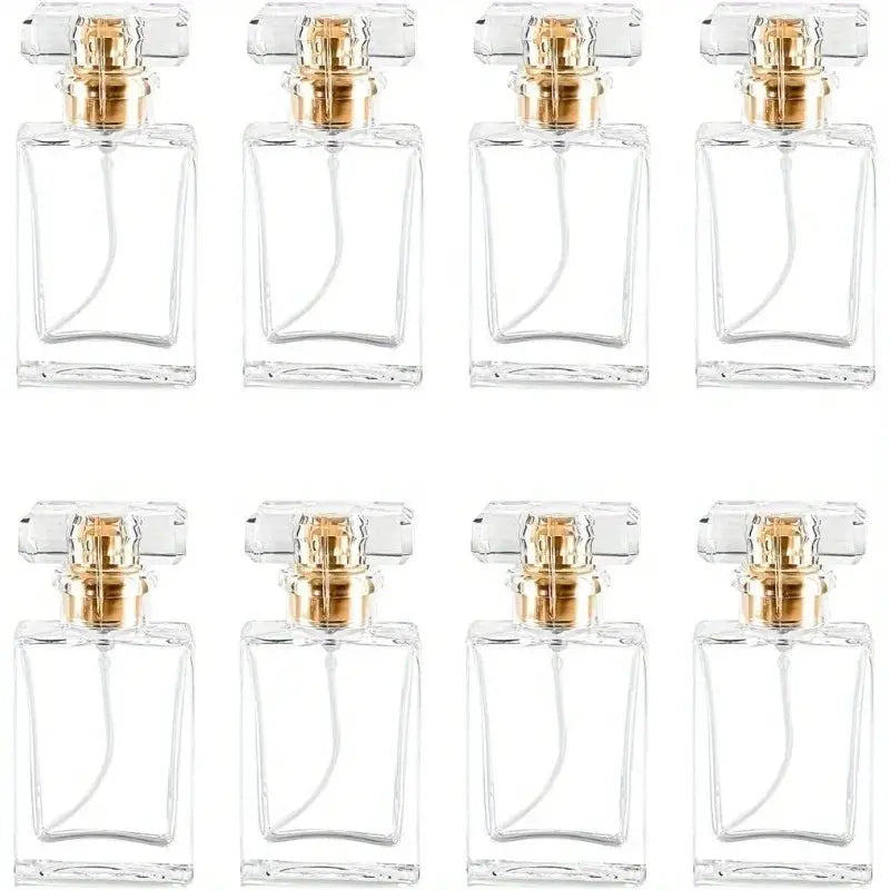 Eight 30 Milliliter Glass Perfume Bottles Refillable Clear Travel Spray Atomizers Set For Travel And Everyday Use
