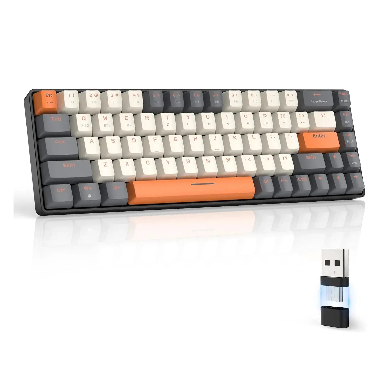 Simples Market RK68 60% wireless mechanical keyboard with orange accents and USB dongle