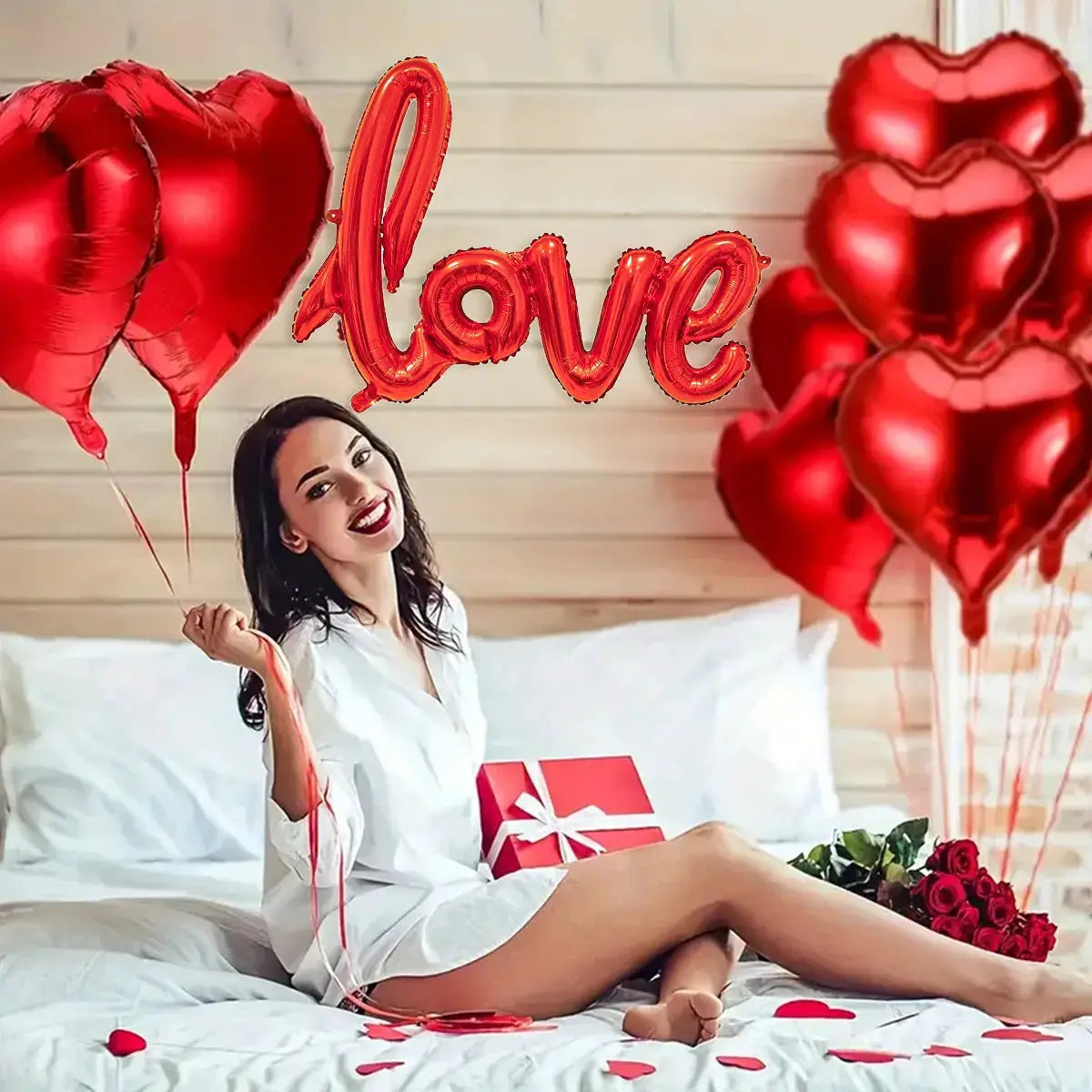 407 Piece Love Letter Balloon Set With 18 Inch Heart Shaped Balloons And Rose Petals For Valentines Day