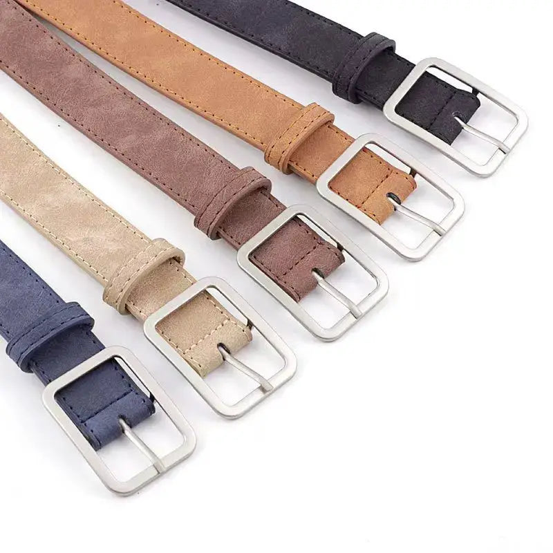 Summer Trend Retro Frosted Belt With Silver Square Buckle For Women Versatile Fashion Accessory