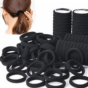 BrandName Black Hair Bands For Women And Girls Nylon Elastic No Slip Ponytail Holders 50/100 Pack
