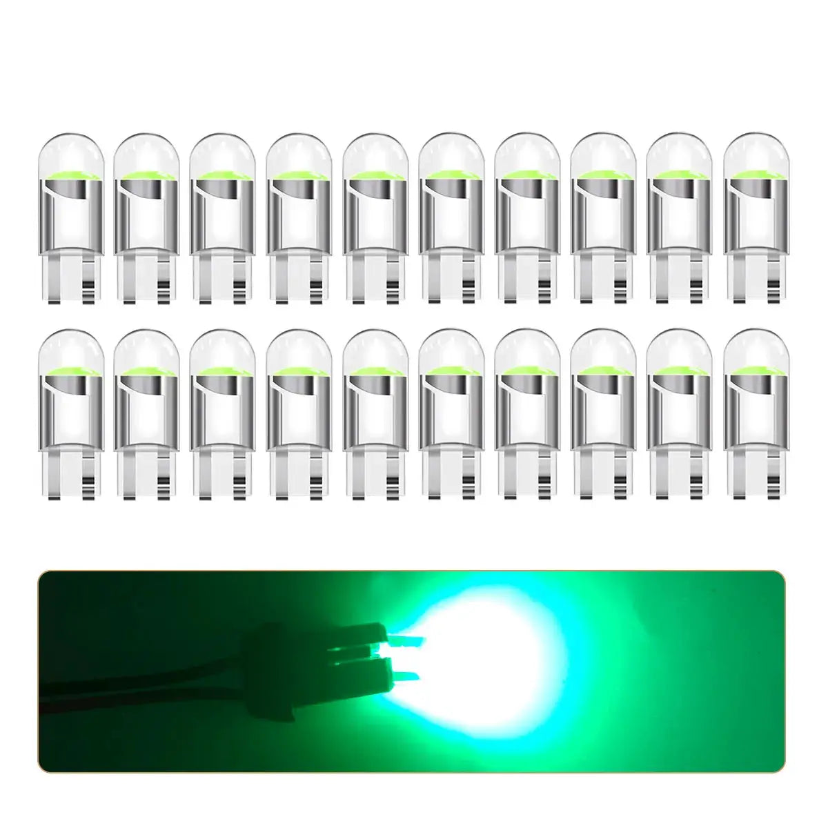 360 transparent COB LED T10 W5W bulbs, 20-pack by Simples Market for car interior and reverse light.