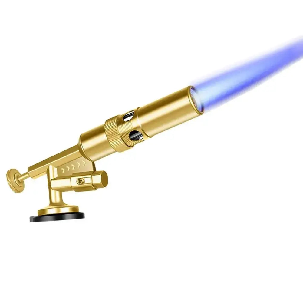 Outdoor welding gas torch on a stand by Simples Market with gold finish and blue flame