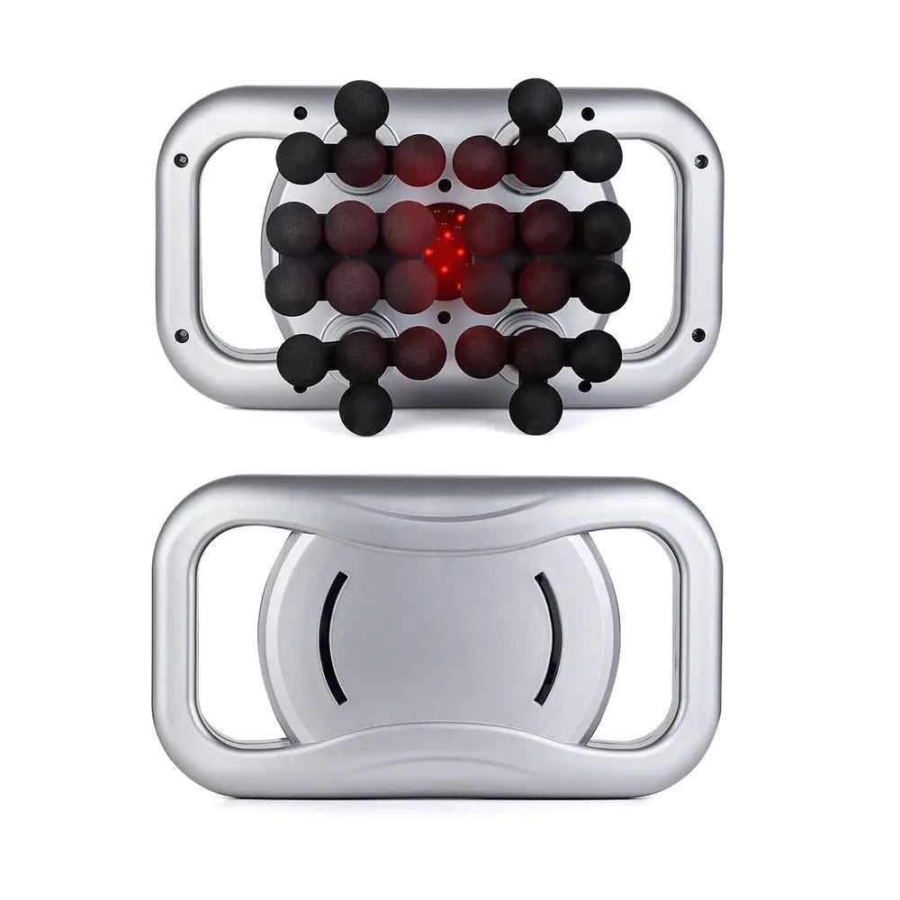 30-head massage gun by Simples Market with a silver body and black massage heads