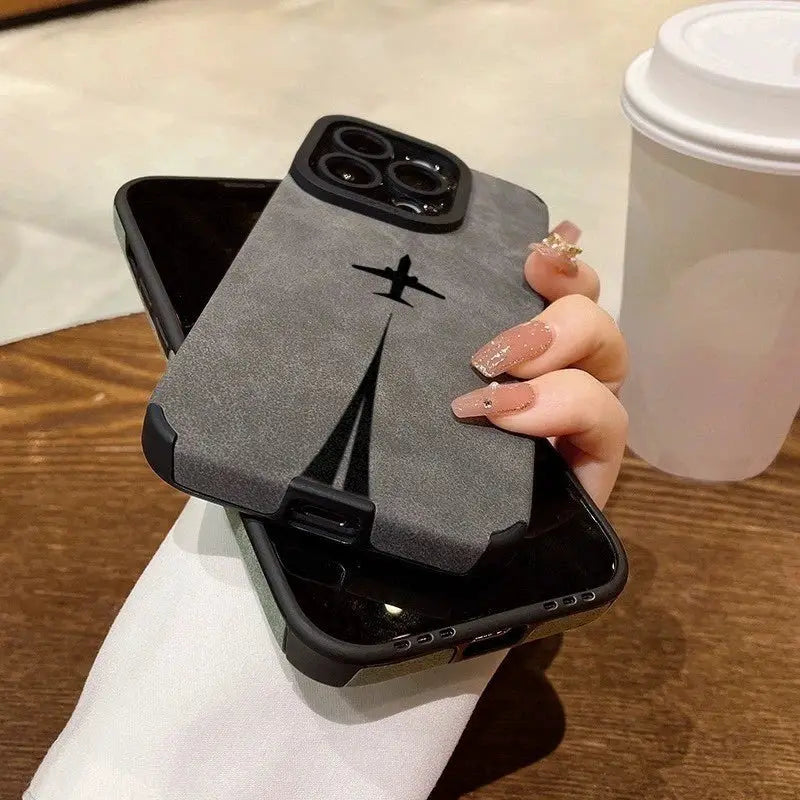 iPhone case in gray matte leather-silicone finish with camera lens protection and shockproof design